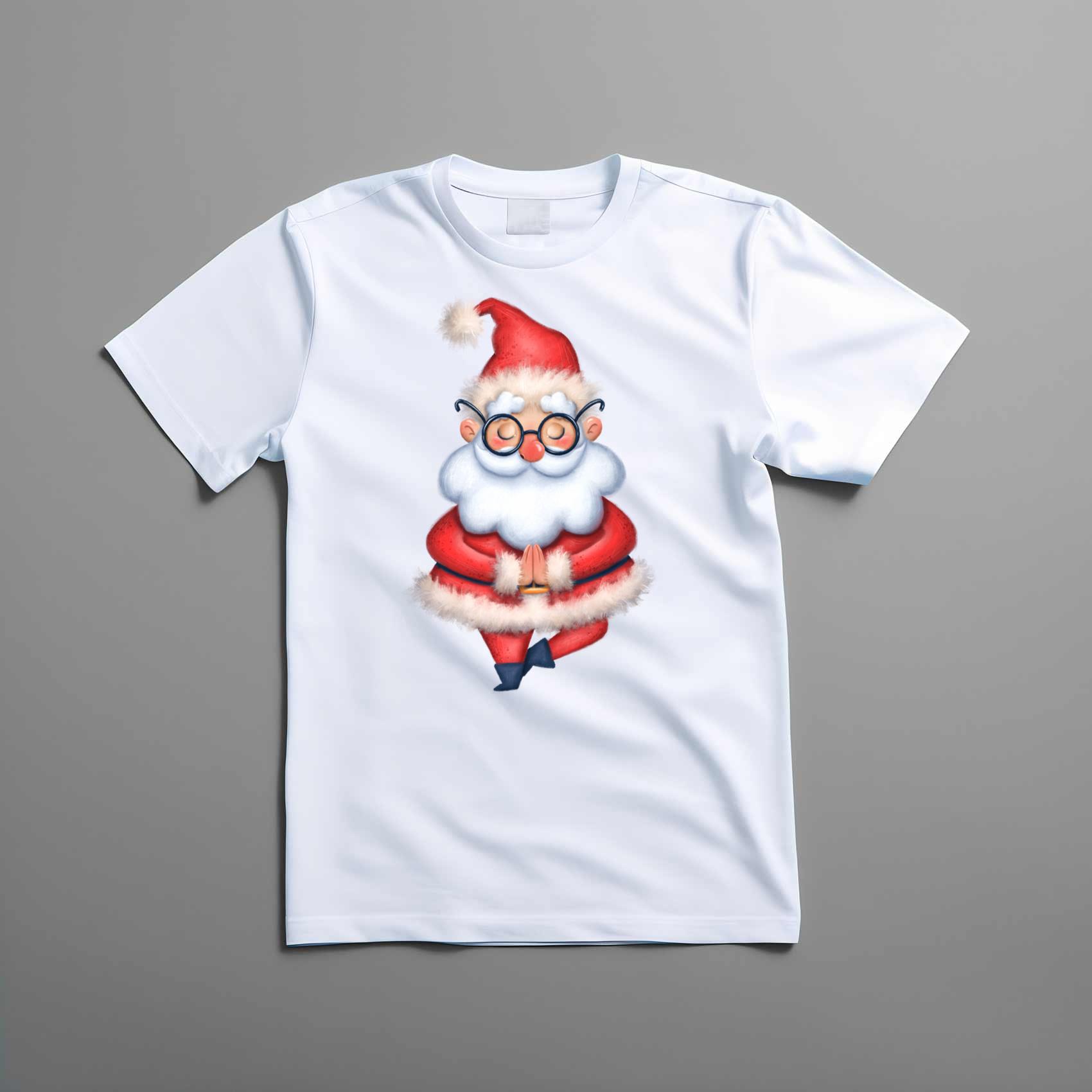 Cute Santa Yoga Pose Christmas Top Tee Shirt