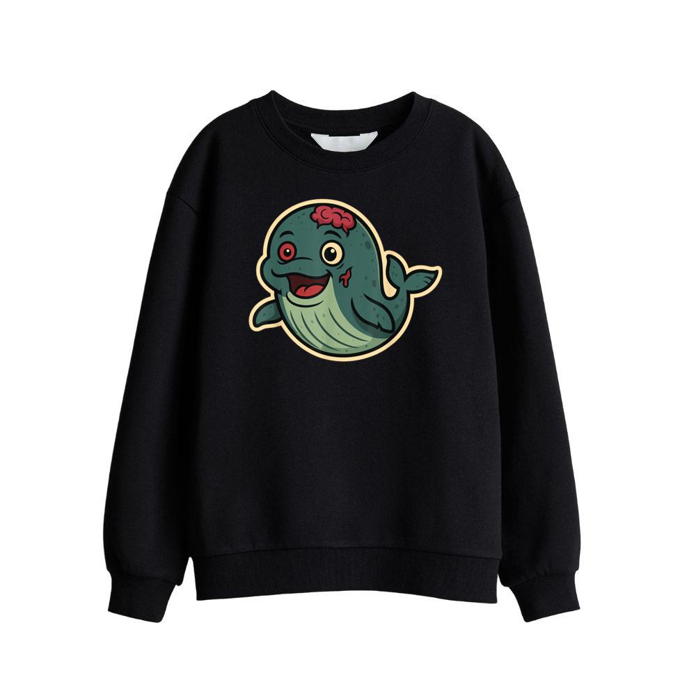 Cute Zombie Whale Cartoon for Kids, Boys, Girls Halloween Sweatshirt