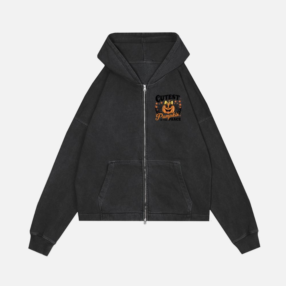 Cutest Pumpkin in the Patch Funny Halloween Graphic Zip Hoodie