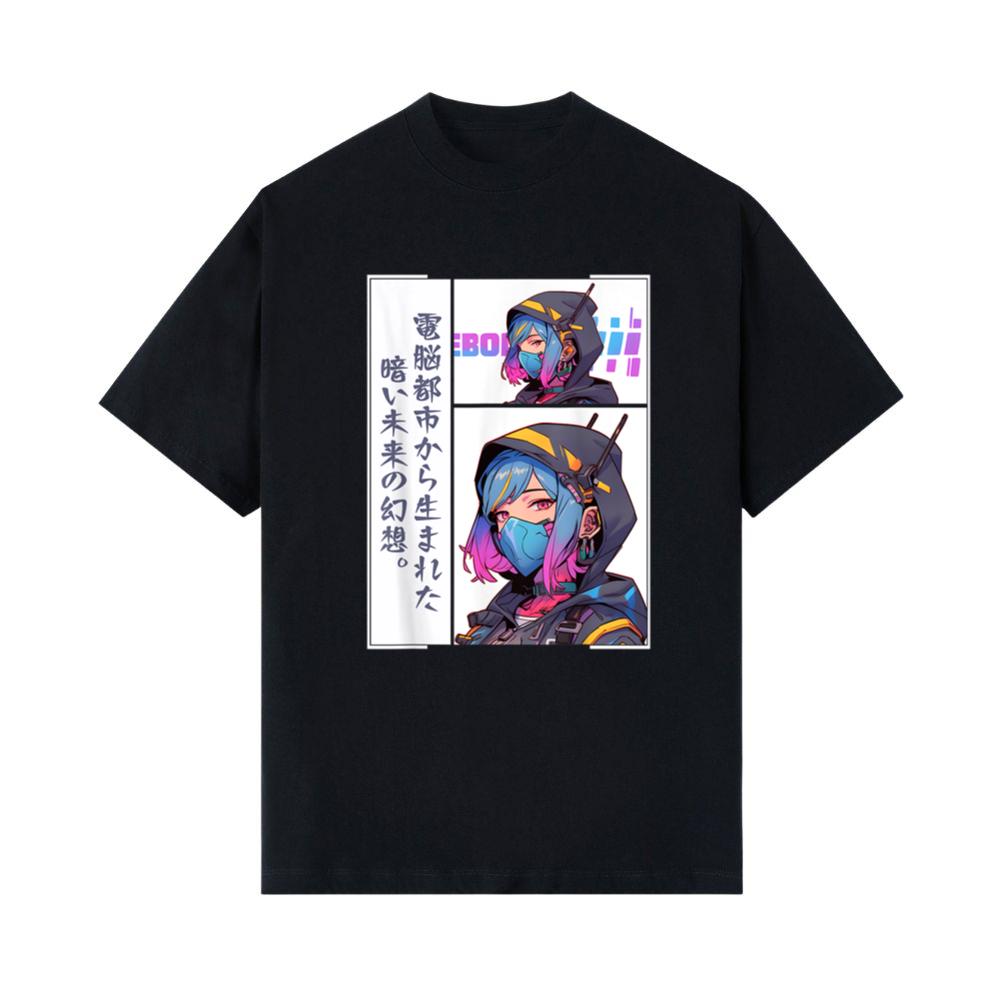 Cyberpunk Anime Girl from Neo Tokyo Fantasy T-Shirt