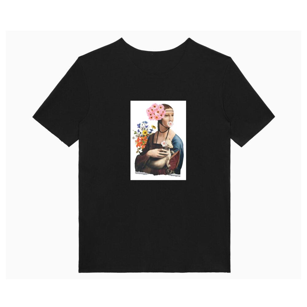 Da Vinci's 'Lady with Ermine' with Floral Embellishments T-Shirts