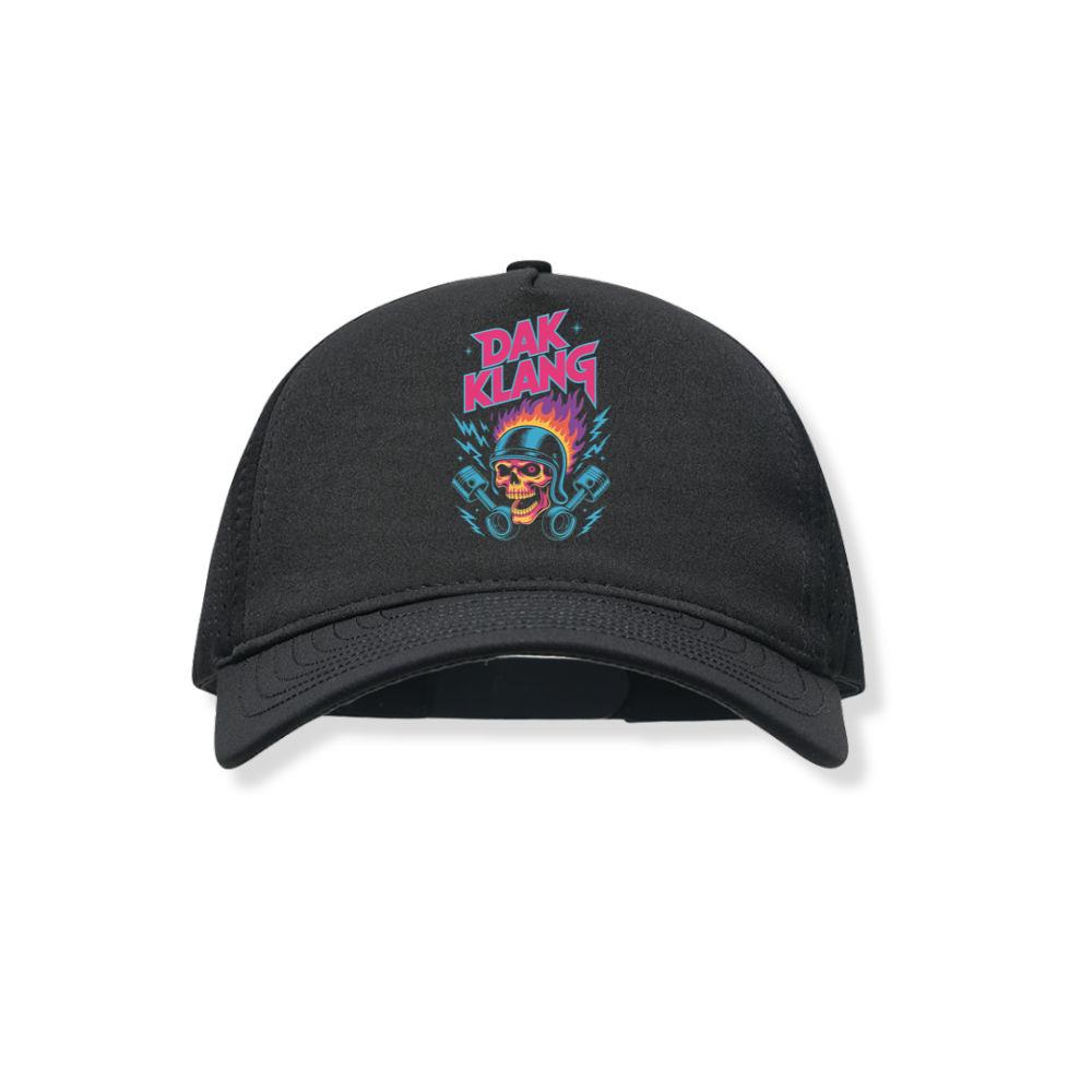 Dak Klang Skull Helmet Fire Neon Graphic Black Hat
