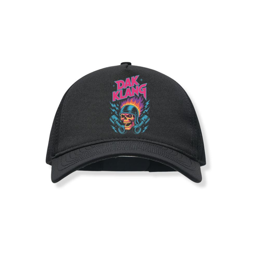Dak Klang Skull Helmet Fire Neon Graphic Black Hat