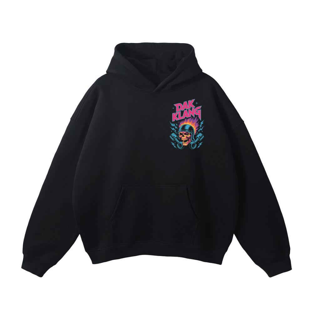Dak Klang Skull Helmet Fire Neon Graphic Hoodie