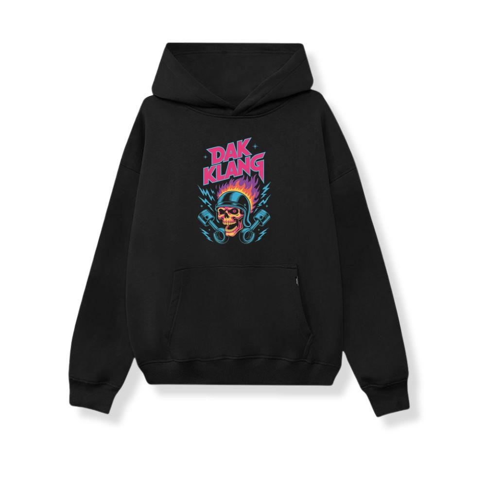 Dak Klang Skull Helmet Fire Neon Graphic Hoodie