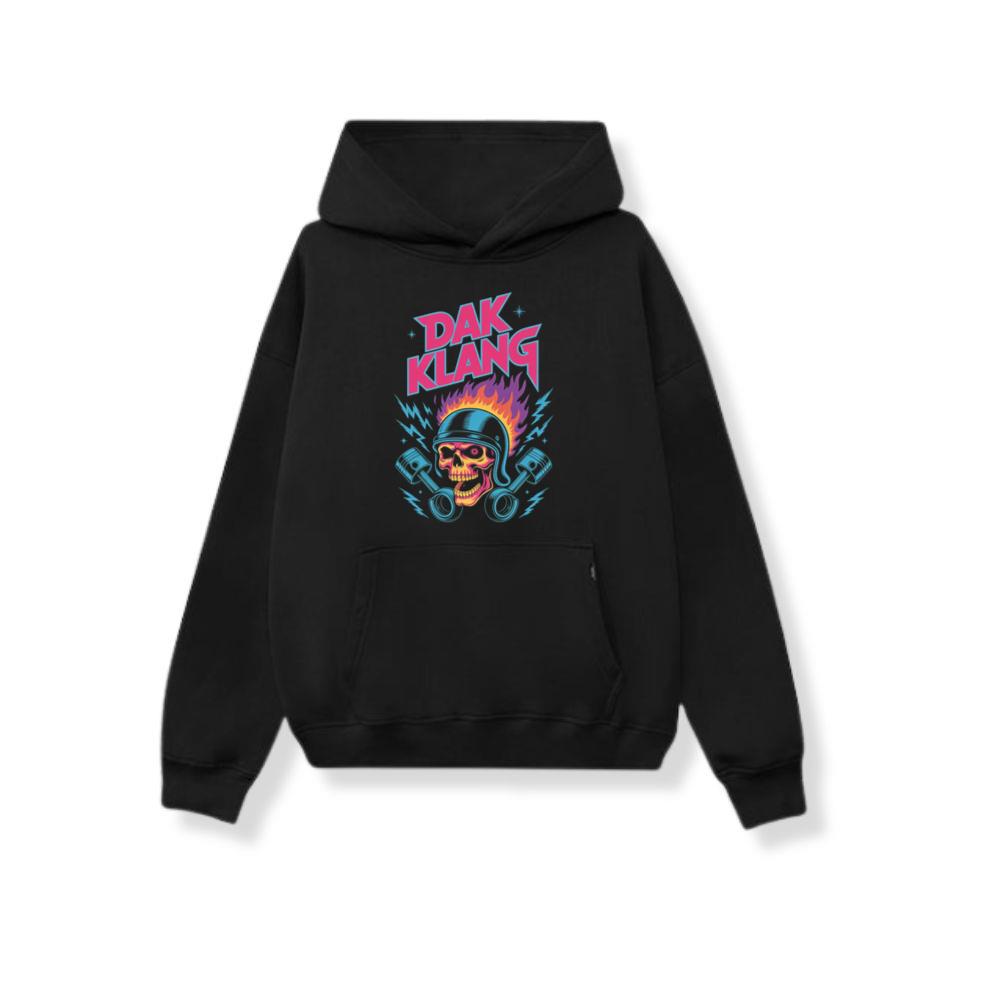 Dak Klang Skull Helmet Fire Neon Graphic Hoodie