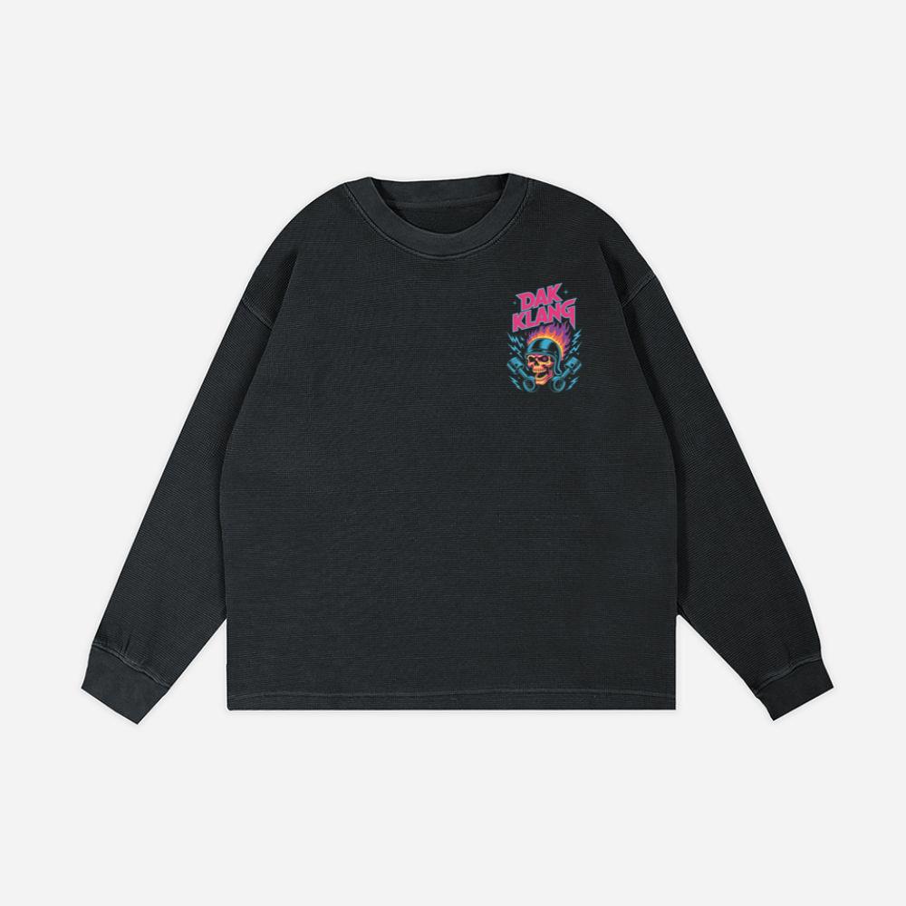 Dak Klang Skull Helmet Fire Neon Graphic Sweatshirt