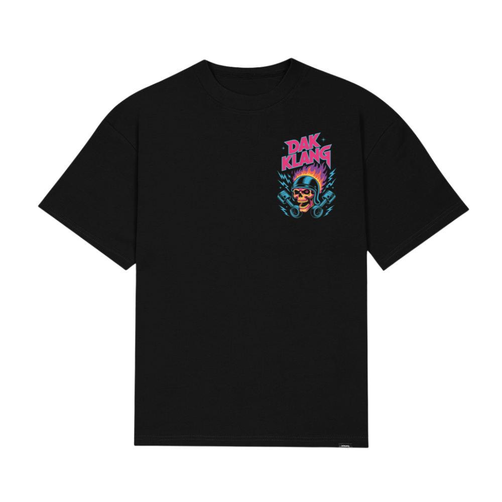 Dak Klang Skull Helmet Fire Neon Graphic T-Shirt