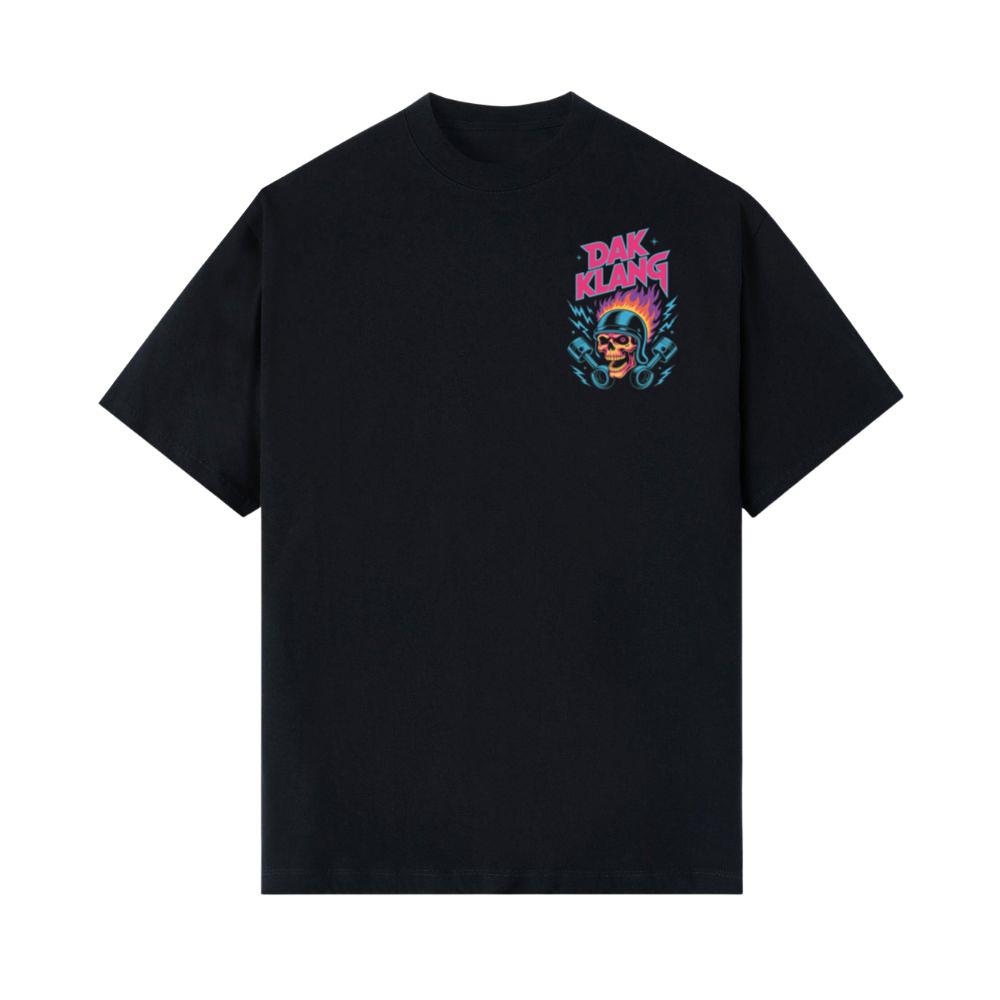 Dak Klang Skull Helmet Fire Neon Graphic T-Shirt