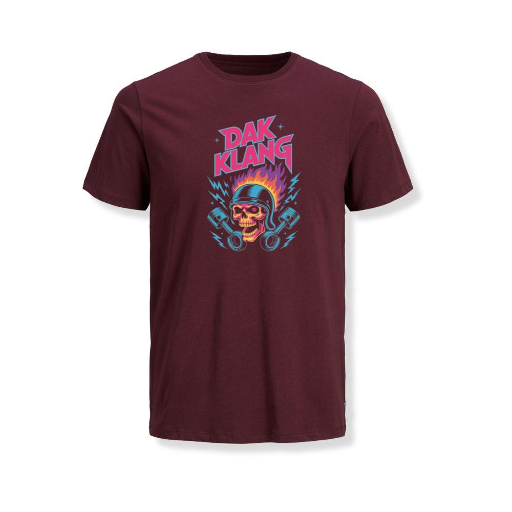 Dak Klang Skull Helmet Fire Neon Graphic T-Shirt - Image 3