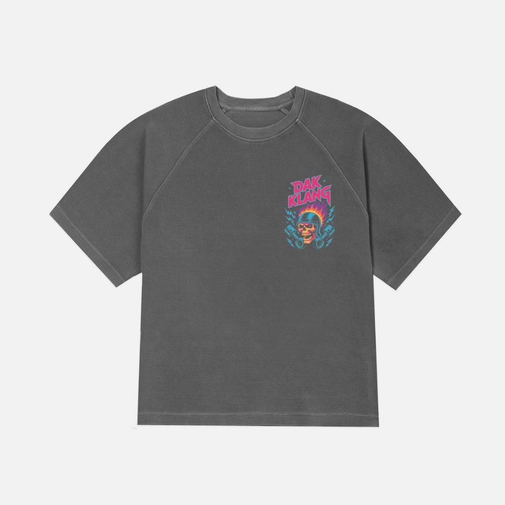 Dak Klang Skull Helmet Fire Neon Graphic T-Shirt