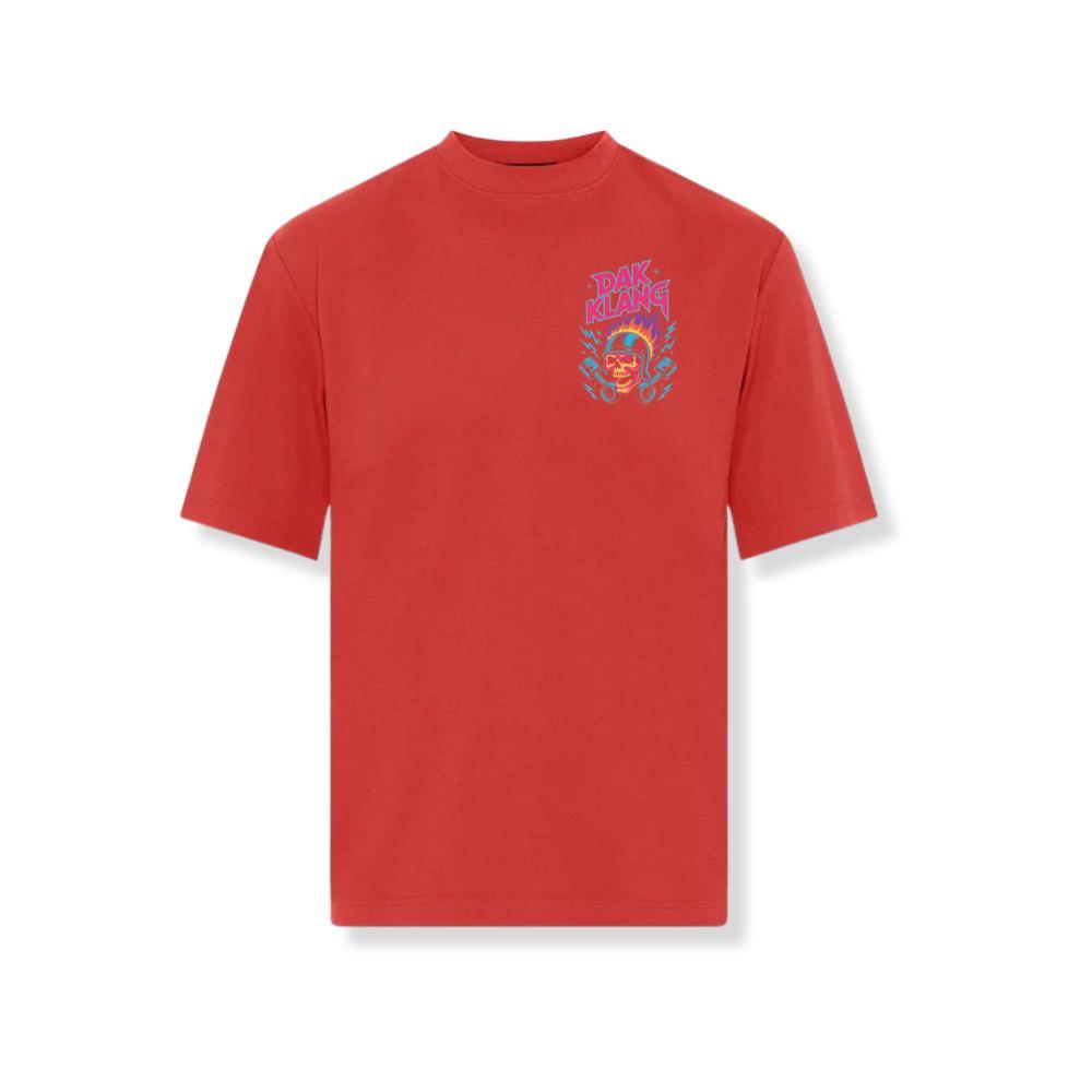 Dak Klang Skull Helmet Fire Neon Graphic T-Shirt - Image 3