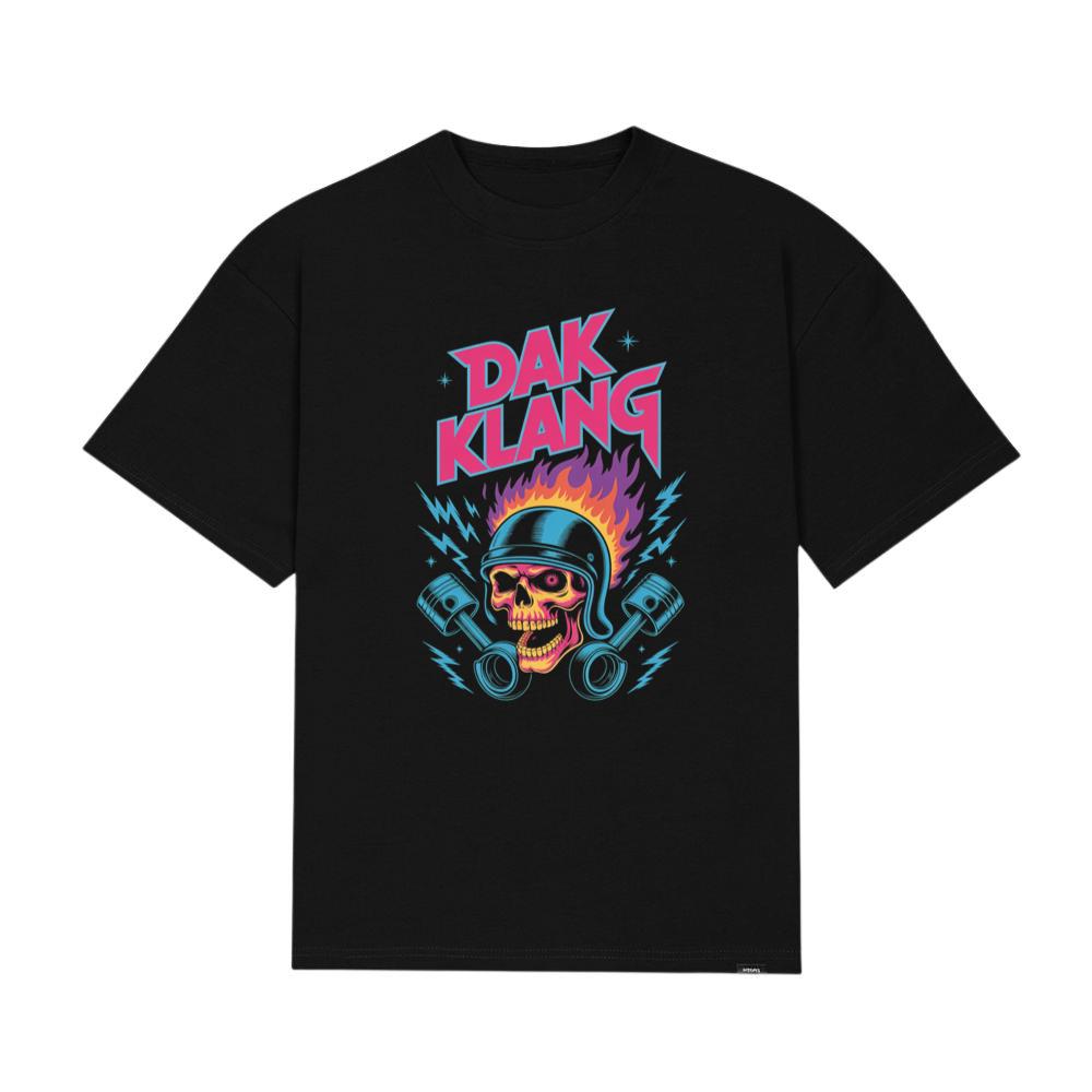 Dak Klang Skull Helmet Fire Neon Graphic T-Shirt