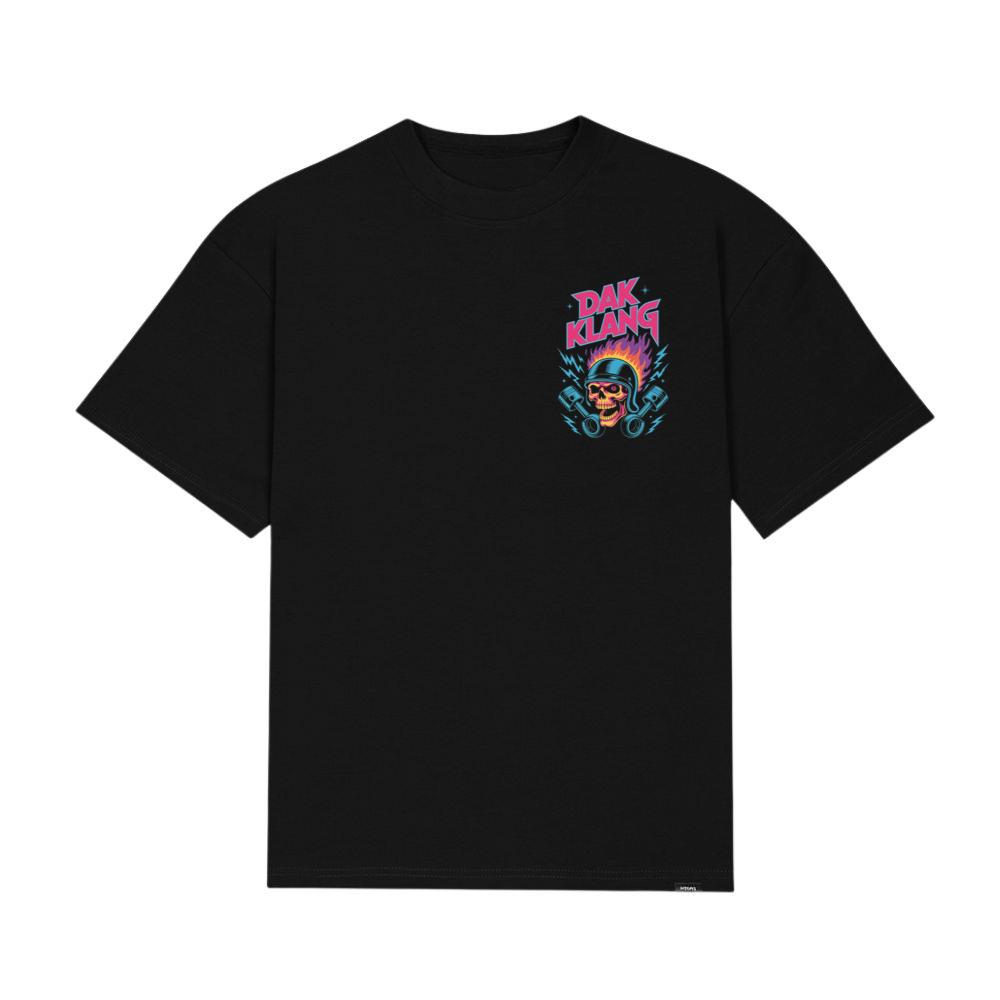 Dak Klang Skull Helmet Fire Neon Graphic T-Shirt