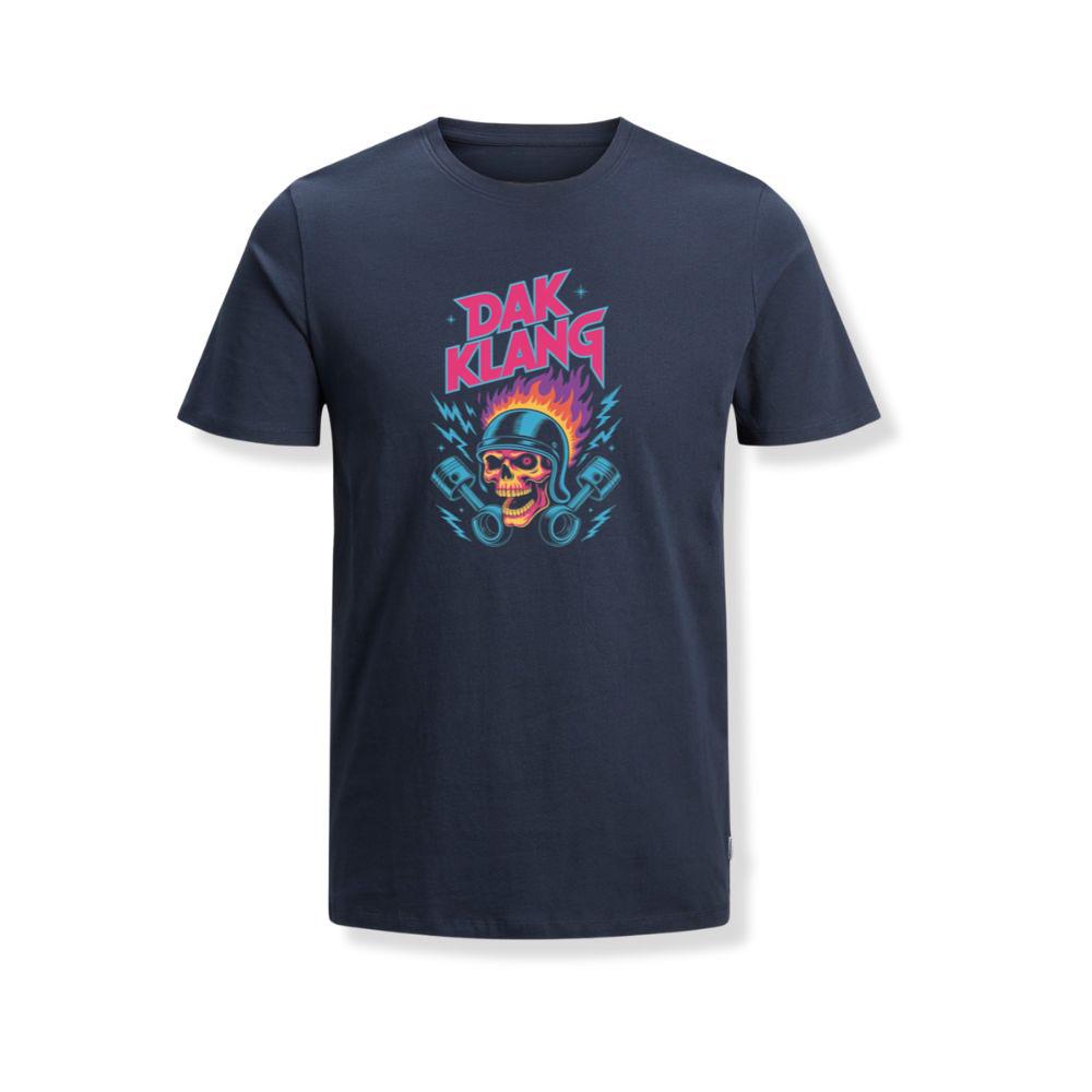 Dak Klang Skull Helmet Fire Neon Graphic T-Shirt - Image 2