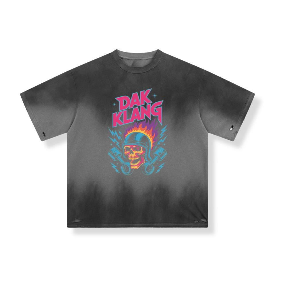 Dak Klang Skull Helmet Fire Neon Graphic T-Shirt