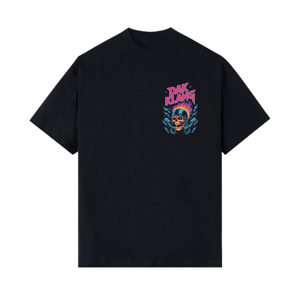 Dak Klang Skull Helmet Fire Neon Graphic T-Shirts