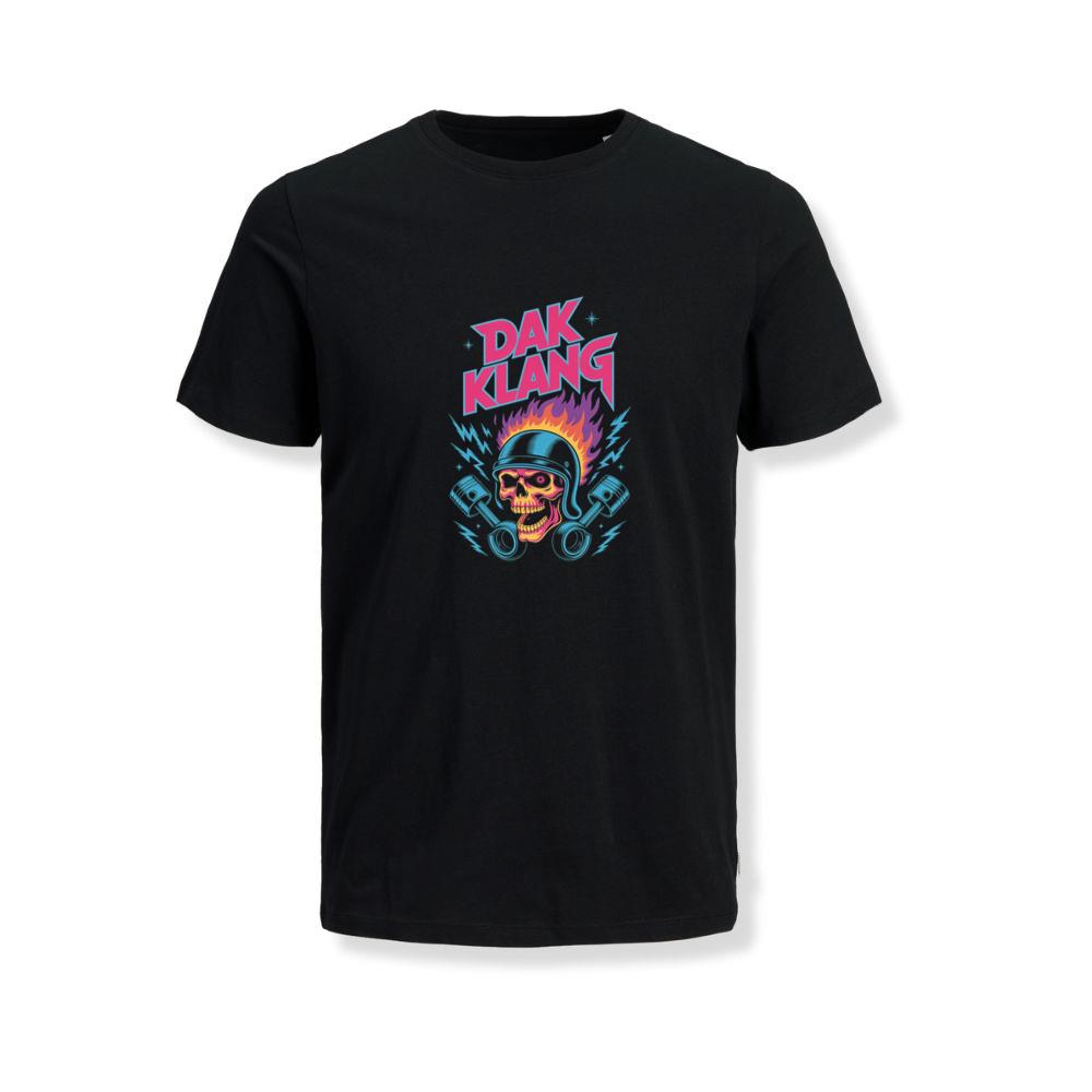 Dak Klang Skull Helmet Fire Neon Graphic T-Shirts
