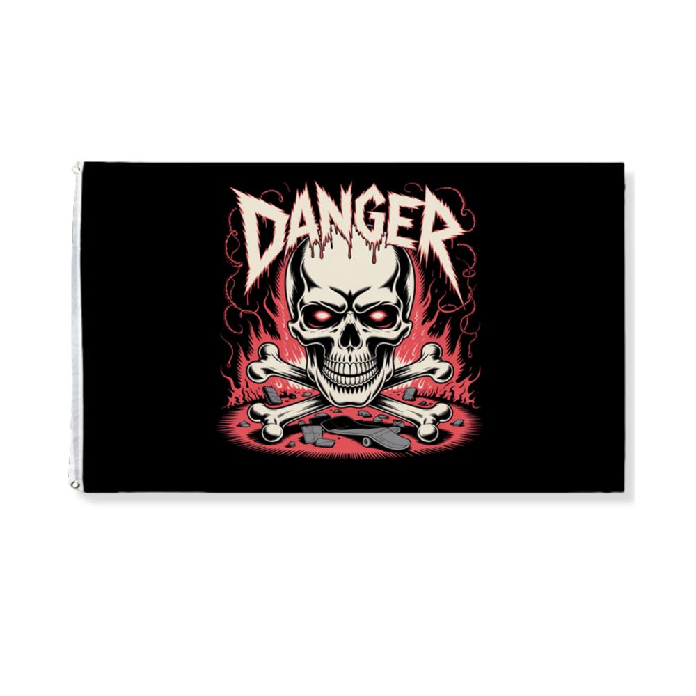 Danger Flaming Skull with Fire and Warning Typography Flat
