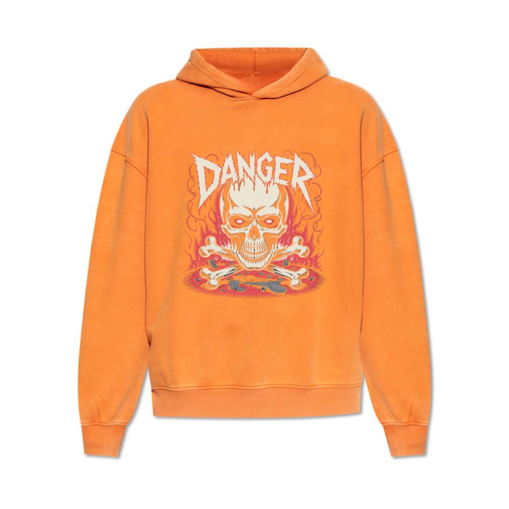 Danger Flaming Skull with Fire and Warning Typography Hoodie