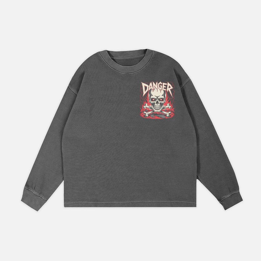 Danger Flaming Skull with Fire and Warning Typography Sweatshirt