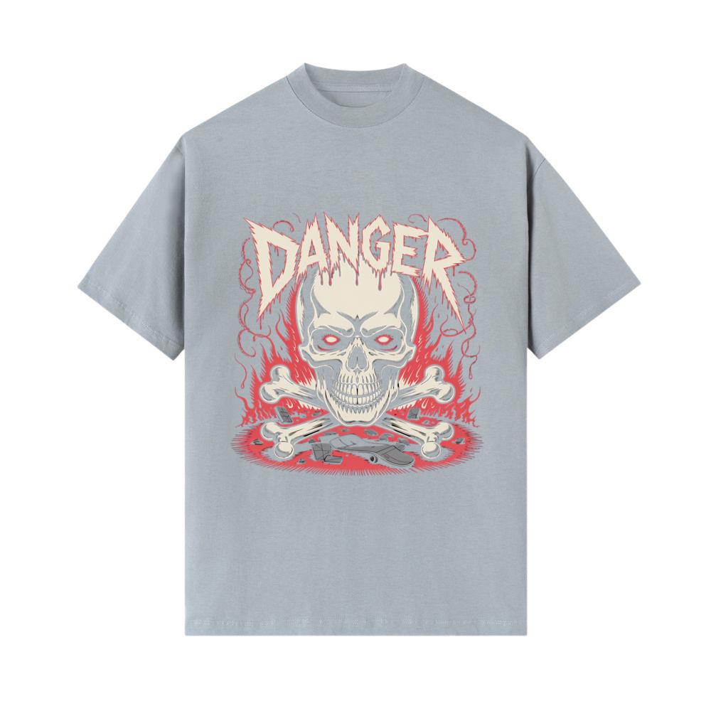 Danger Flaming Skull with Fire and Warning Typography T-Shirt