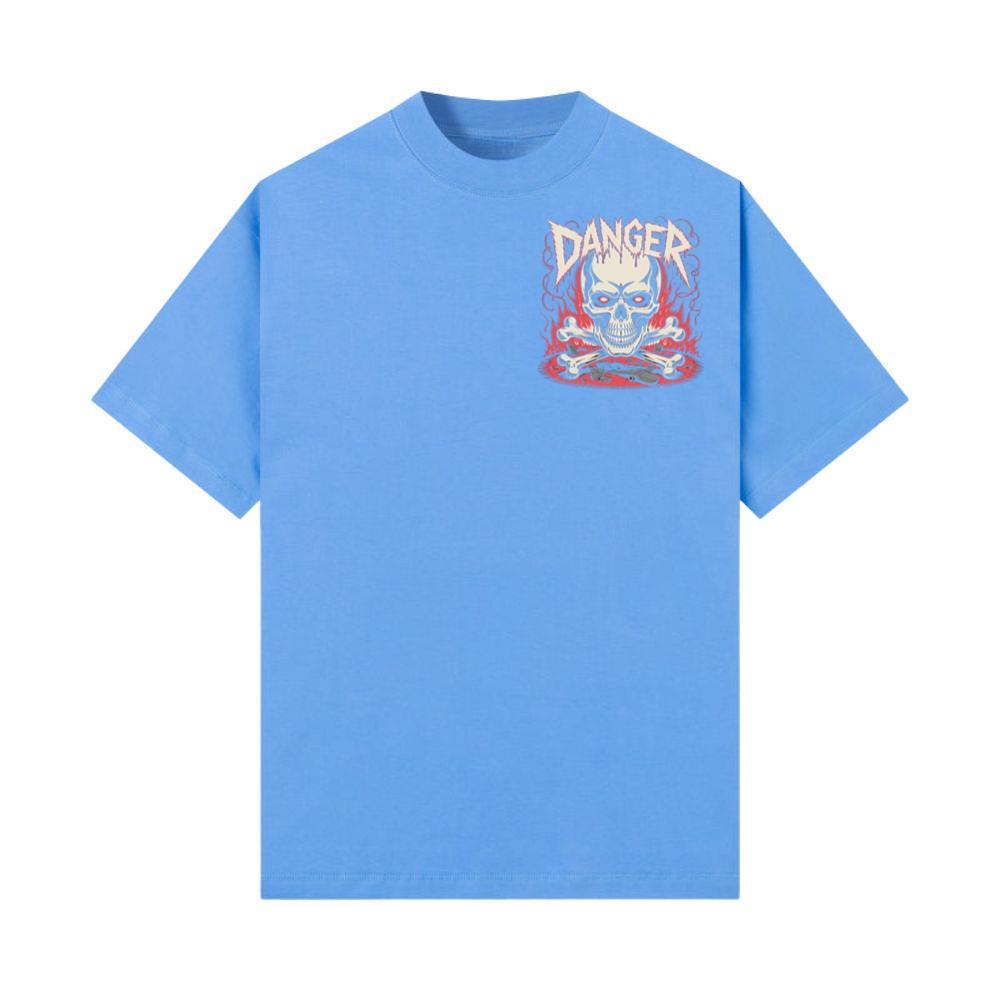 Danger Flaming Skull with Fire and Warning Typography T-Shirt - Image 3