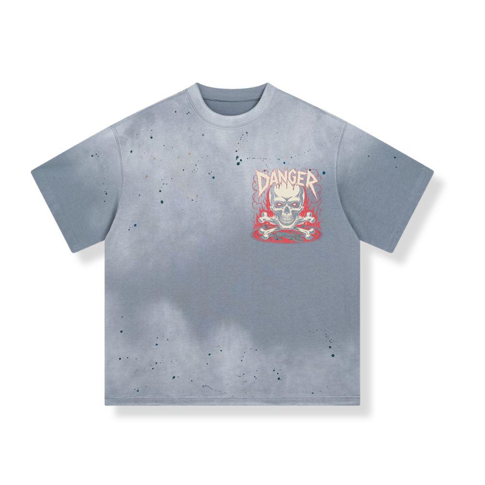 Danger Flaming Skull with Fire and Warning Typography T-Shirts