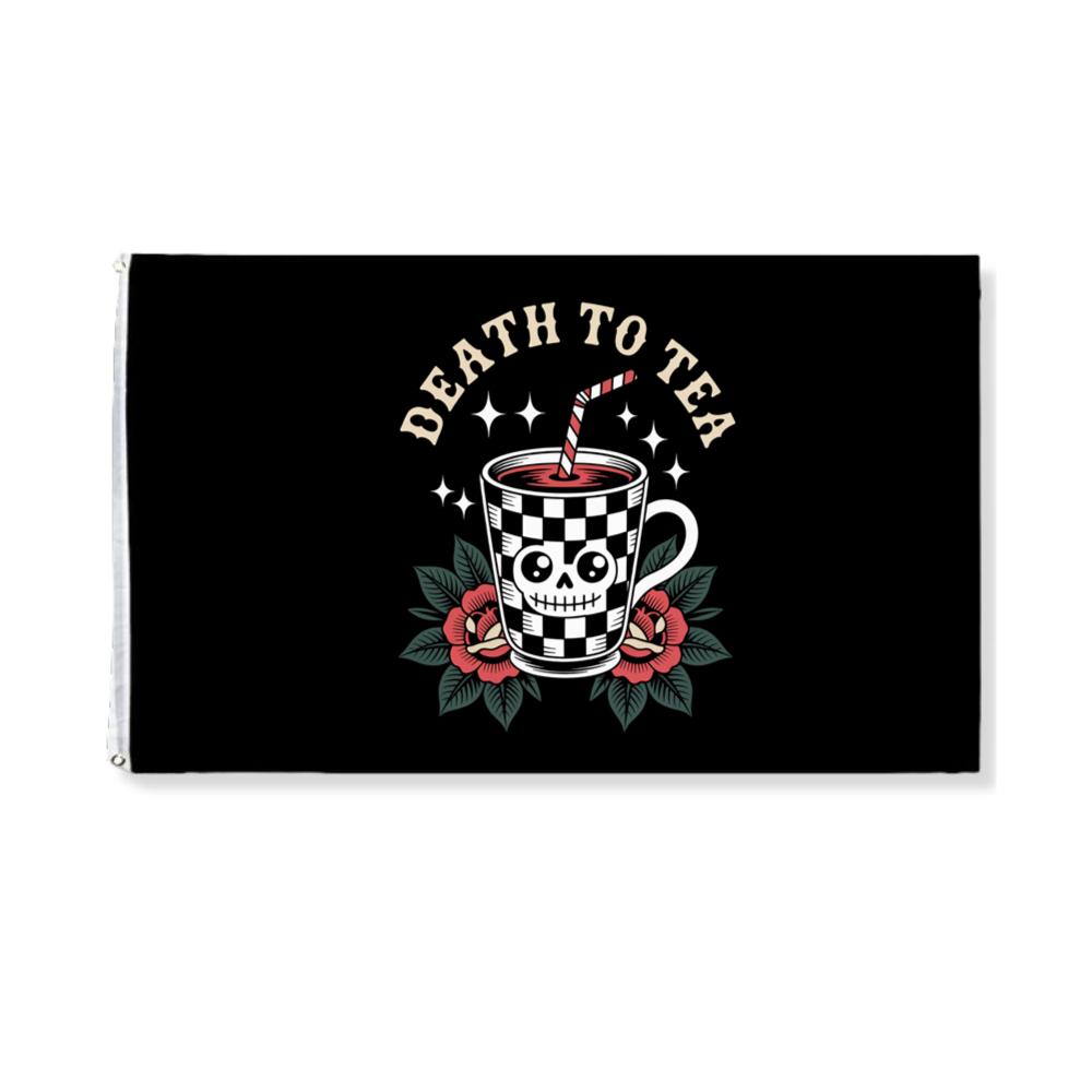 Death to Tea Skull Mug Retro Graphic Flag