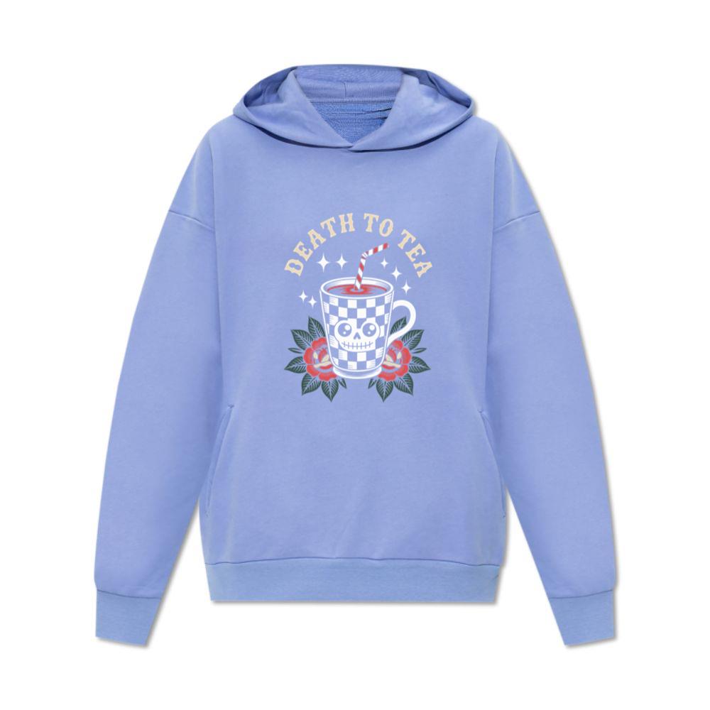 Death to Tea Skull Mug Retro Graphic Hoodie