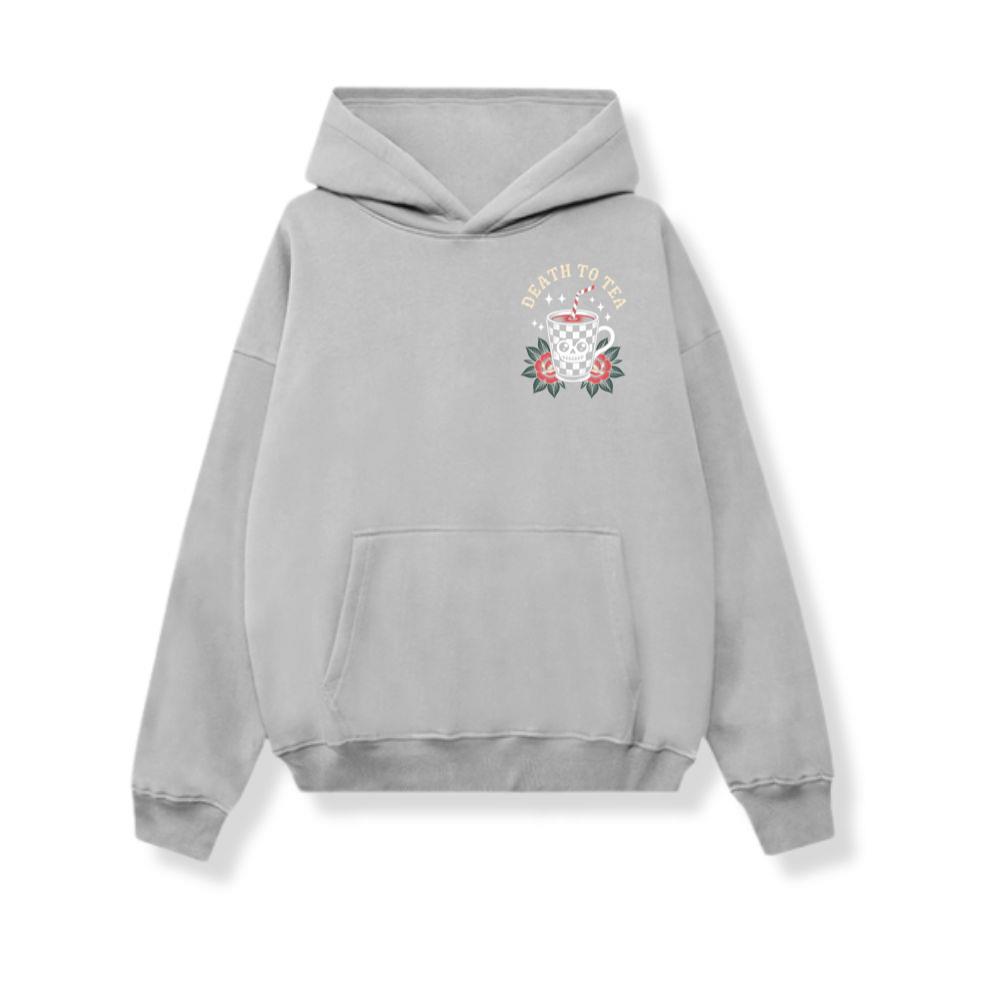 Death to Tea Skull Mug Retro Graphic Hoodie
