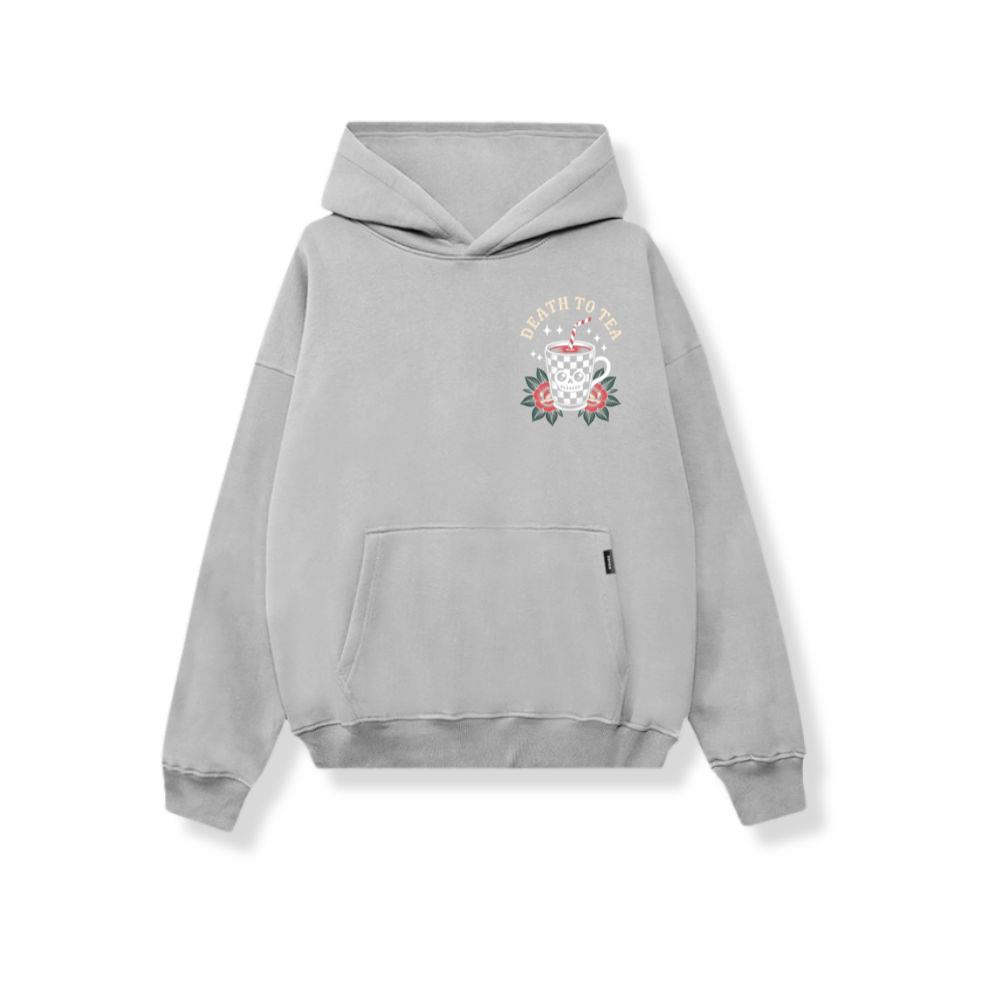 Death to Tea Skull Mug Retro Graphic Hoodie