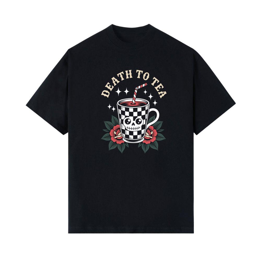 Death to Tea Skull Mug Retro Graphic T-Shirt