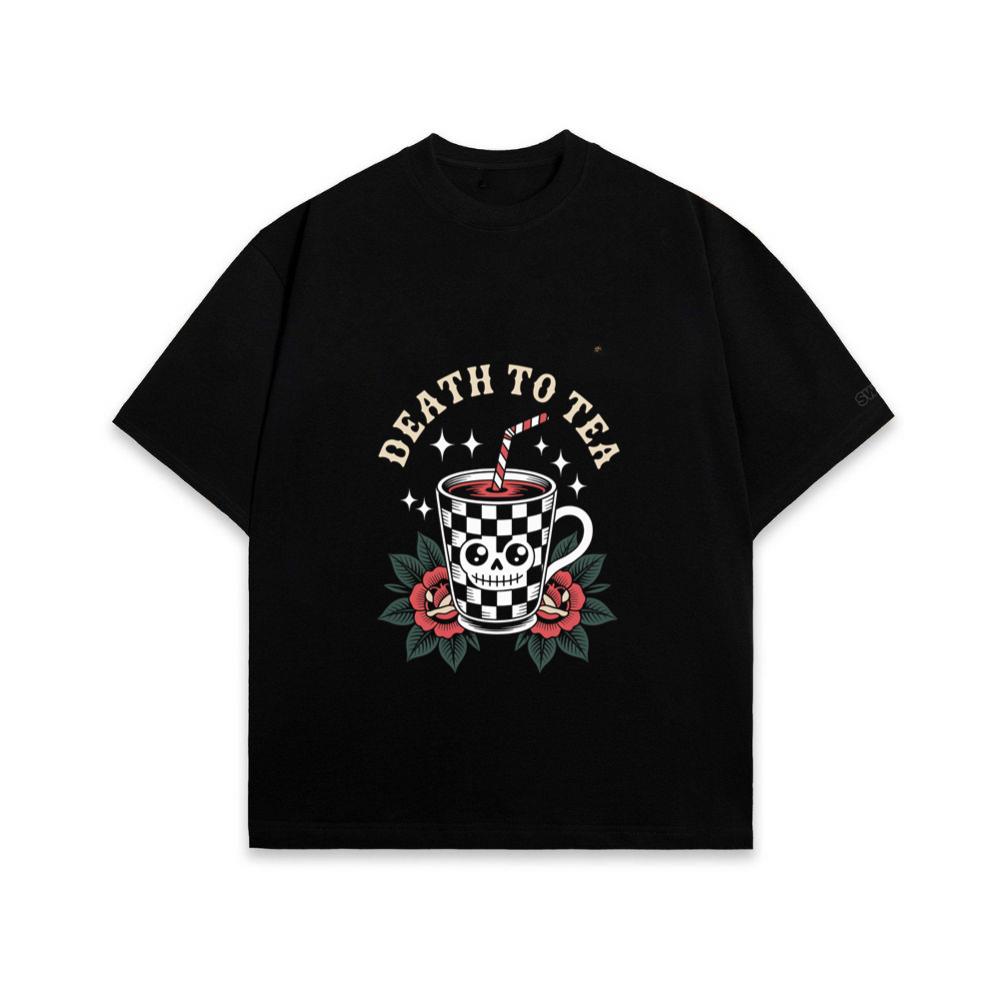 Death to Tea Skull Mug Retro Graphic T-Shirt