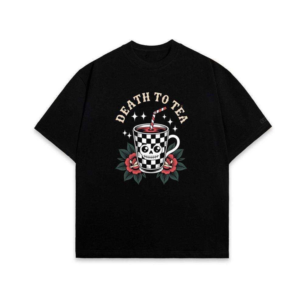 Death to Tea Skull Mug Retro Graphic T-Shirt