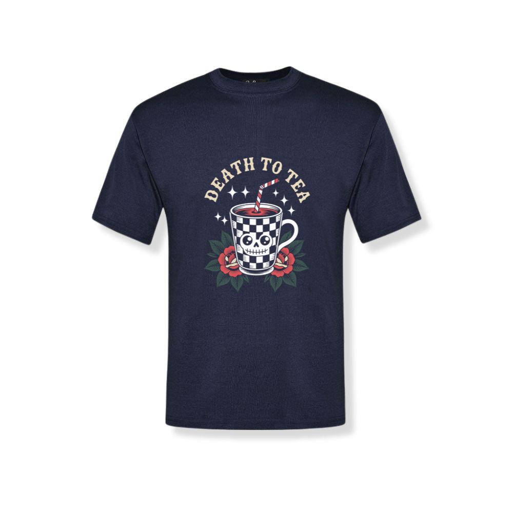 Death to Tea Skull Mug Retro Graphic T-Shirt - Image 2