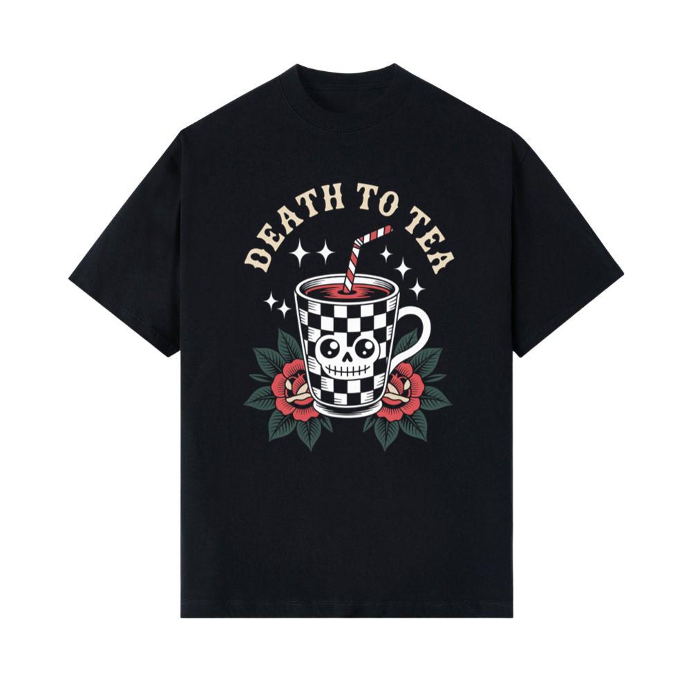 Death to Tea Skull Mug Retro Graphic T-Shirts