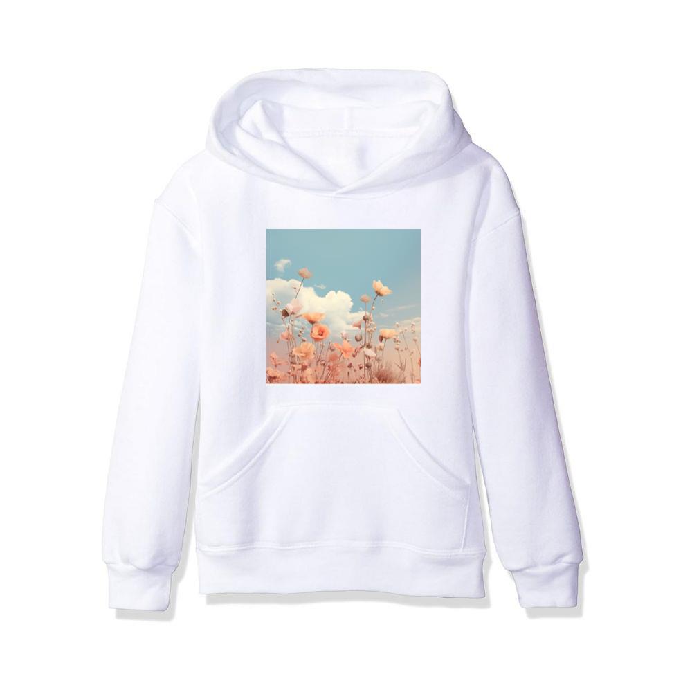 Delicate Flowers Reach Towards a Soft, Cloud-Scattered Sky Hoodies