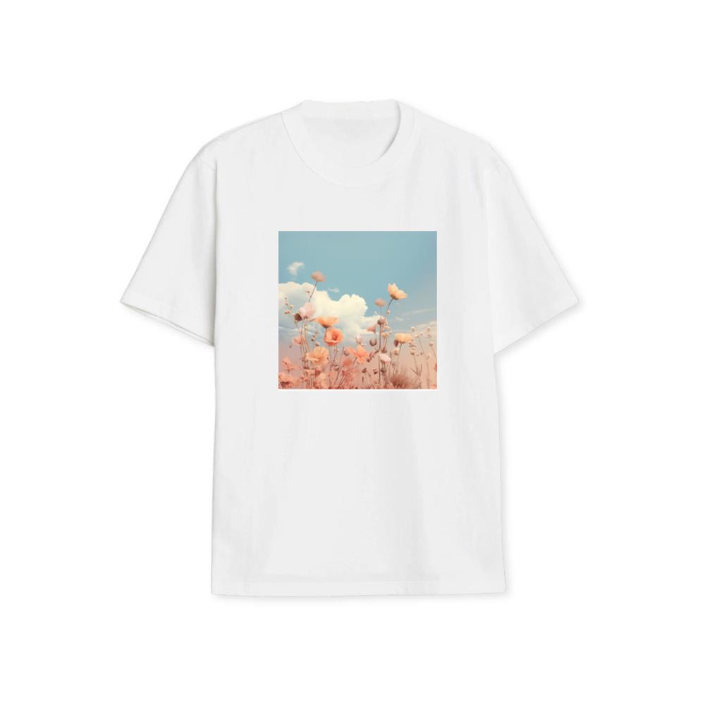 Delicate Flowers Reach Towards a Soft, Cloud-Scattered Sky T-Shirts