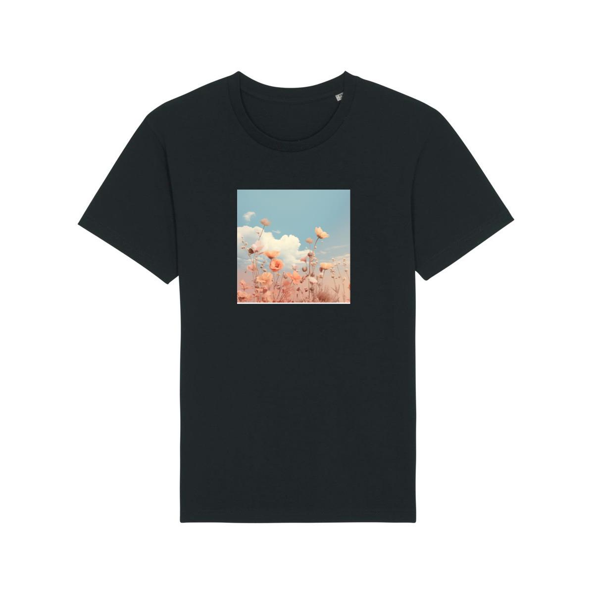 Delicate Flowers Reach Towards a Soft, Cloud-Scattered Sky T-Shirts