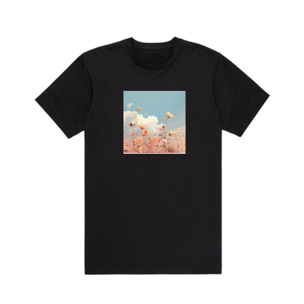 Delicate Flowers Reach Towards a Soft, Cloud-Scattered Sky T-Shirts