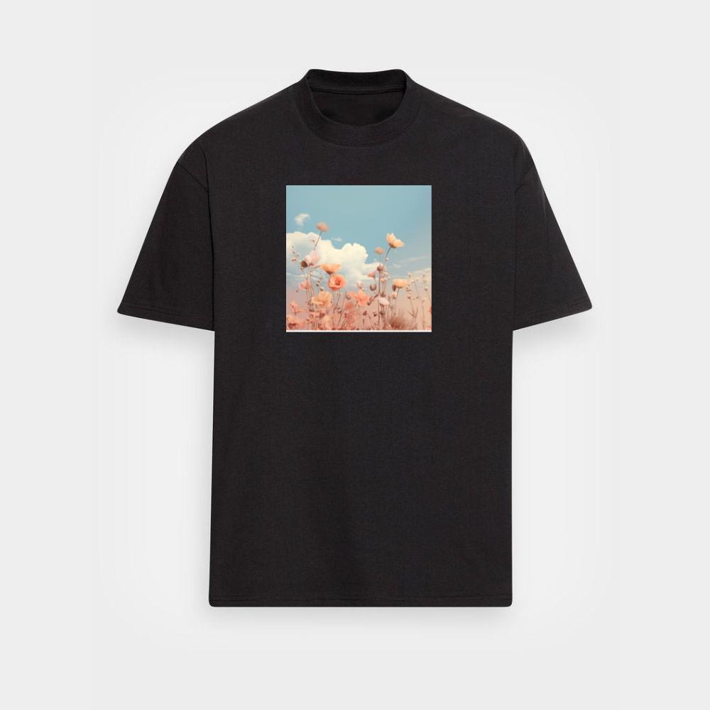 Delicate Flowers Reach Towards a Soft, Cloud-Scattered Sky T-Shirts