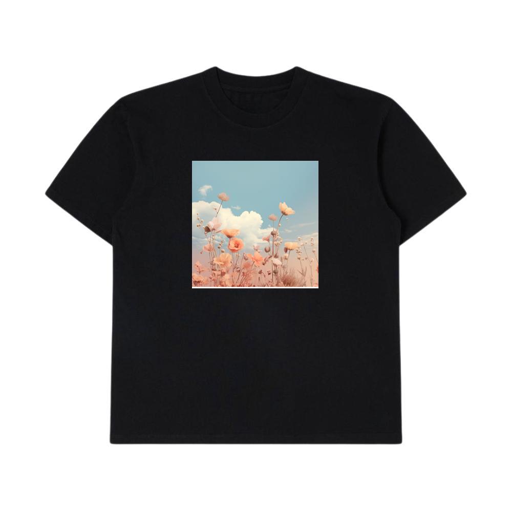 Delicate Flowers Reach Towards a Soft, Cloud-Scattered Sky T-Shirts
