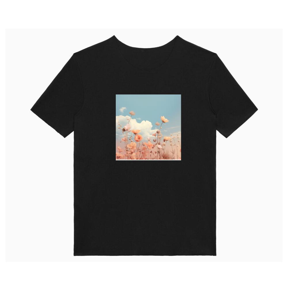 Delicate Flowers Reach Towards a Soft, Cloud-Scattered Sky T-Shirts