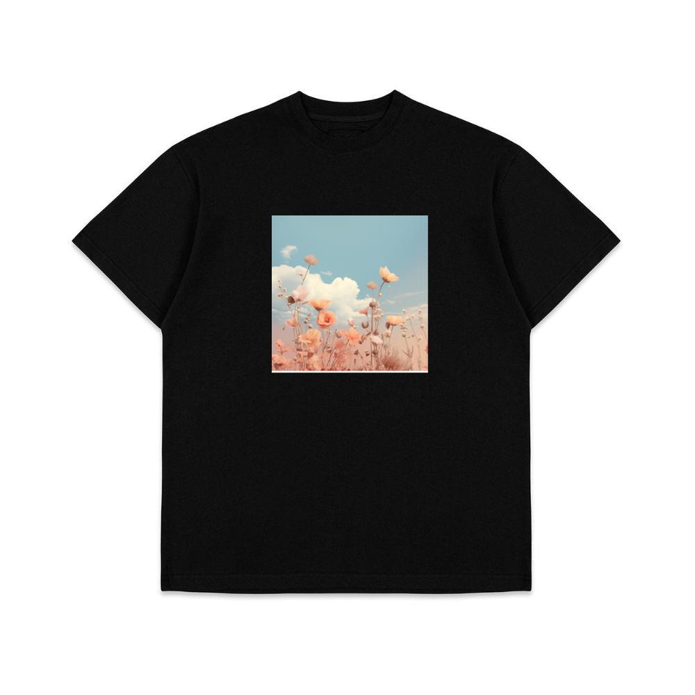 Delicate Flowers Reach Towards a Soft, Cloud-Scattered Sky T-Shirts
