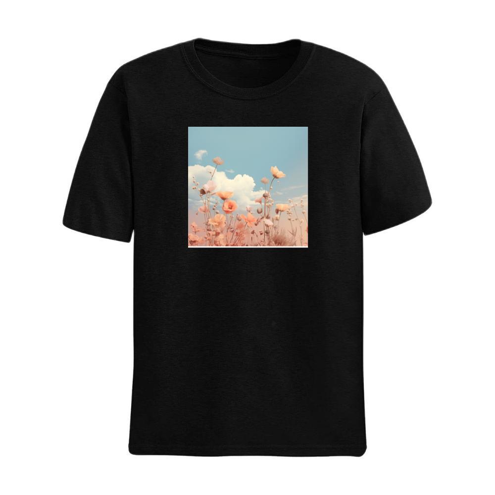 Delicate Flowers Reach Towards a Soft, Cloud-Scattered Sky T-Shirts