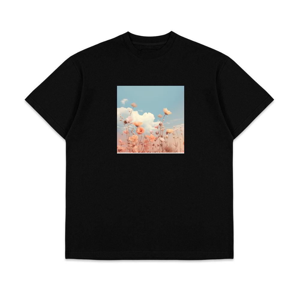 Delicate Flowers Reach Towards a Soft, Cloud-Scattered Sky T-Shirts