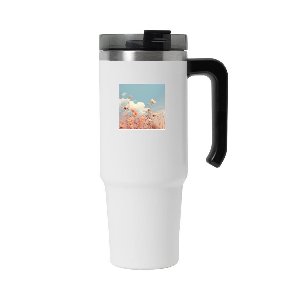 Delicate Flowers Reach Towards a Soft, Cloud-Scattered Sky Tumbler