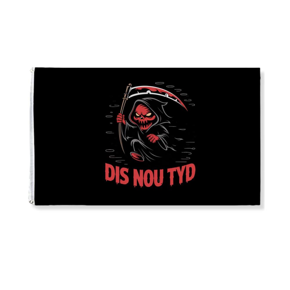 Dis Nou Tyd Skeleton Scythe Horror Graphic Flat