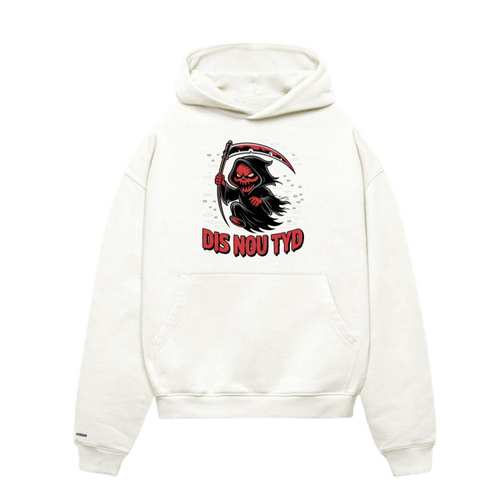 Dis Nou Tyd Skeleton Scythe Horror Graphic Hoodie